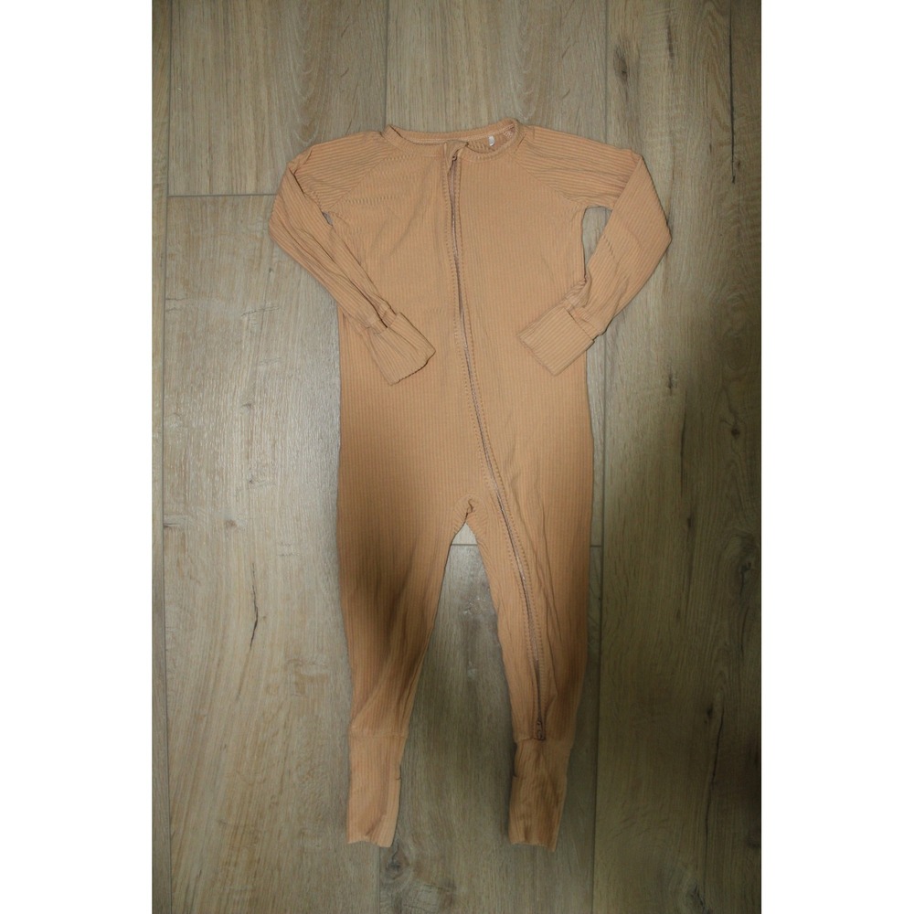 Blake + Rae Toddler Ribbed Bamboo Viscose‎ Zipper Romper Tan 18-24M